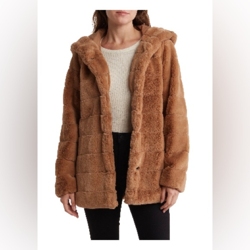 Laundry by Shelli Segal Camel Hooded Faux Fur Coat (like new - worn once)